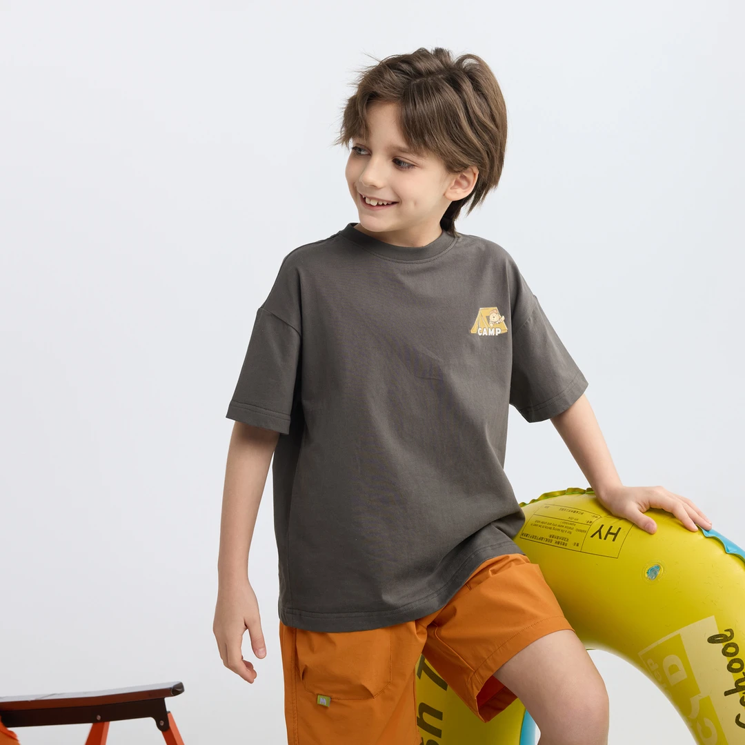 MQD童装25夏季新品学院风大图案卡通短袖亲肤T恤内搭9652W0370