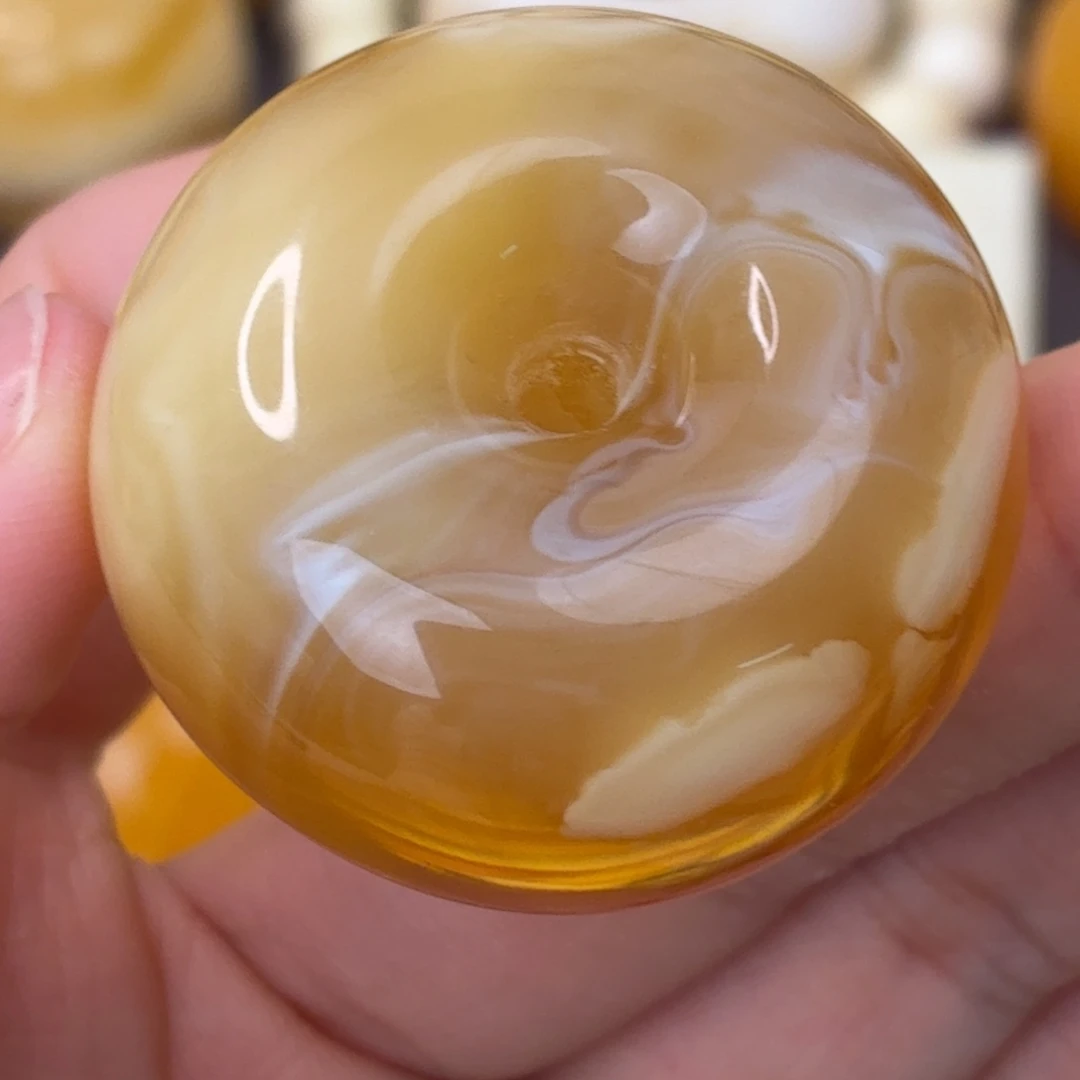 蜜蜡未镶嵌吊坠(不含链)蜜糖红荧光拉丝溶洞扣子