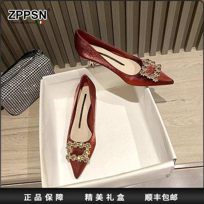 ZPPSN红色高跟鞋女秀禾婚鞋新娘鞋2025新款春秋孕妇低跟不累脚尖