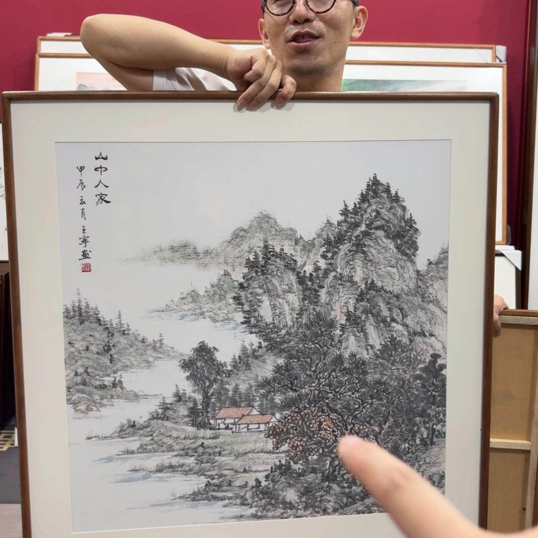 左***格国画带框绘画80/80尺寸