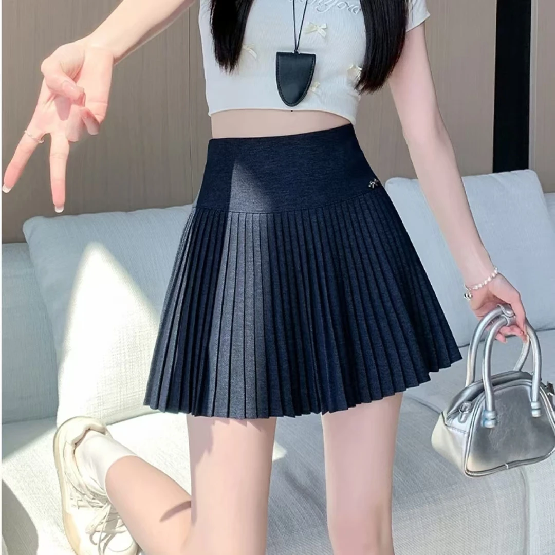 学院风百褶半身裙韩系chicjk2025年半裙小个子防走光A字裙6005#