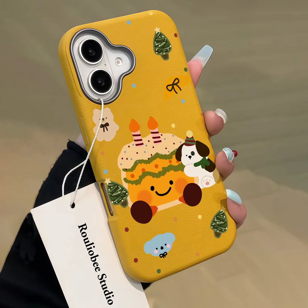 BANCA圣诞蛋糕小狗适用iPhone17/16/15pro荔枝纹14金属框手机壳13