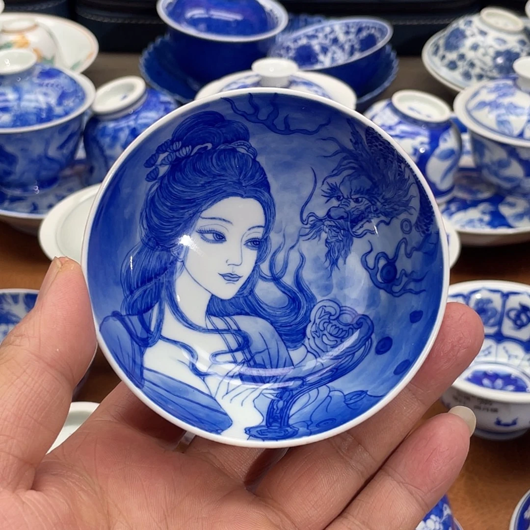 陶月楼 柴窑 龙纹美女普洱杯