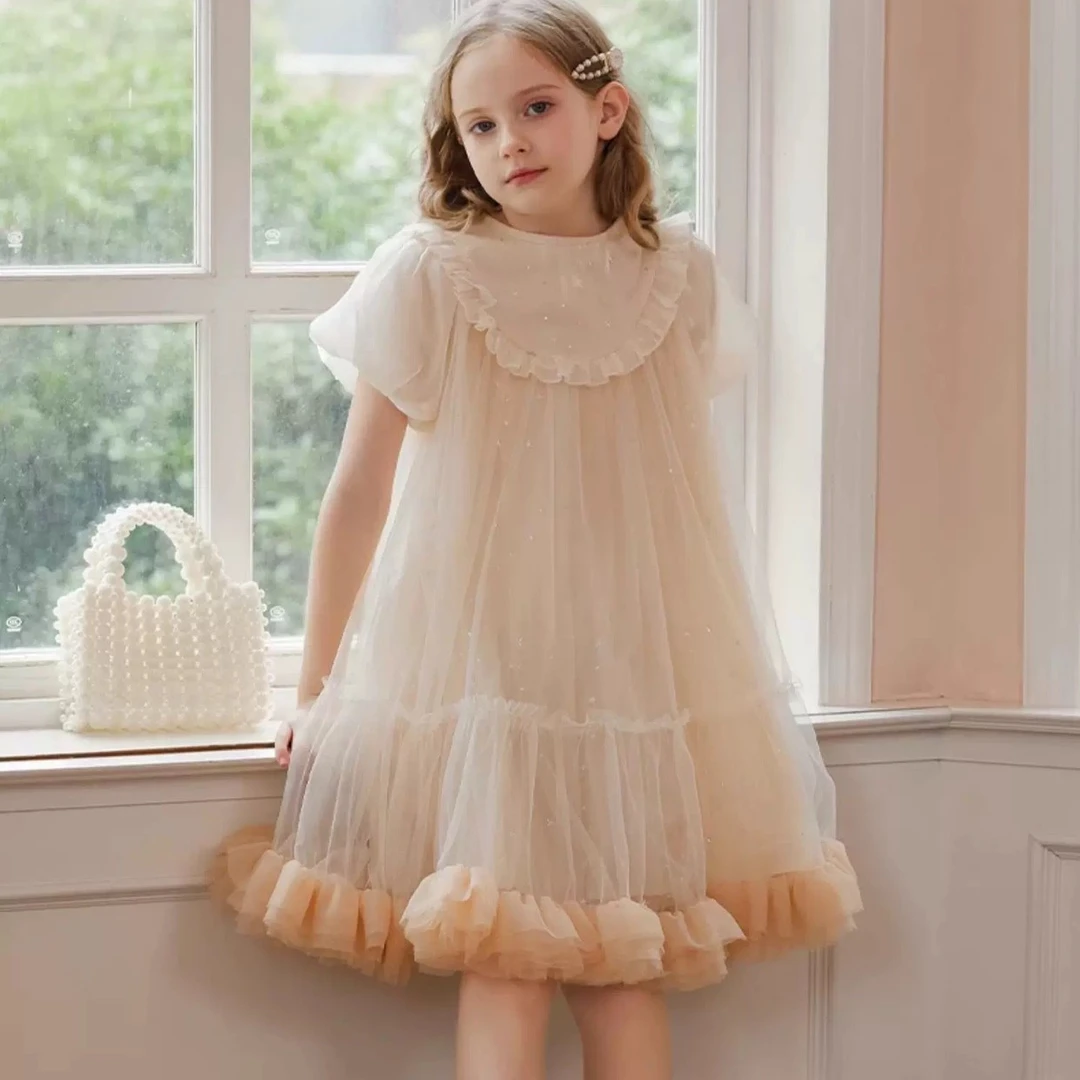 夏季新款女童甜美公主裙洋气网纱裙儿童礼服连衣裙蛋糕裙
