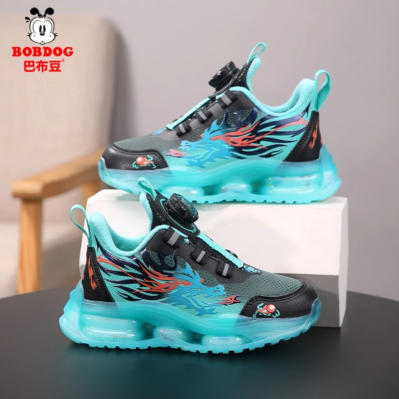 巴布豆男童鞋2025新款春秋冬透气皮面防水中大童旋转纽扣运动鞋子