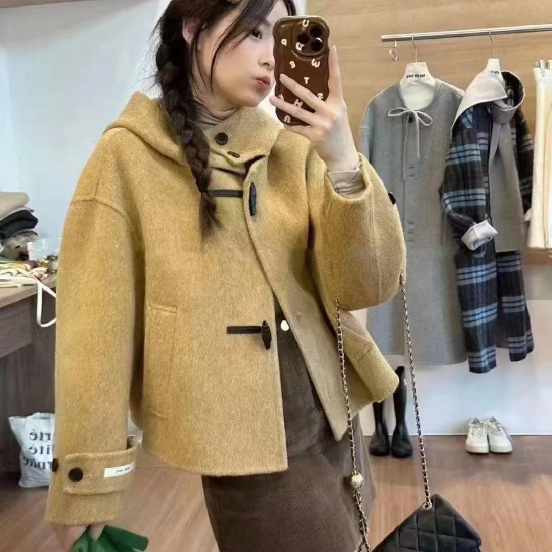 【锦衣服饰】8613韩国东大门象牙扣短款双面羊毛大衣