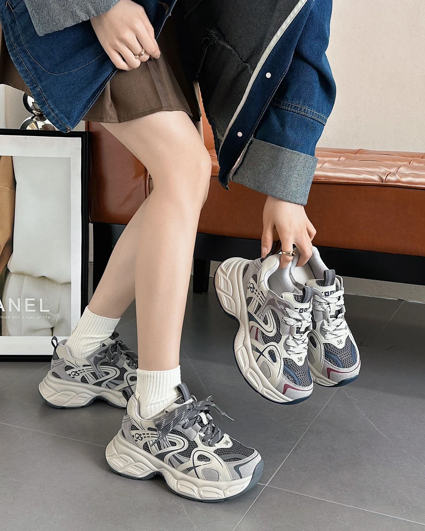 厚底老爹鞋女春季潮流新款显脚小百搭运动鞋小个子休闲鞋8-1002