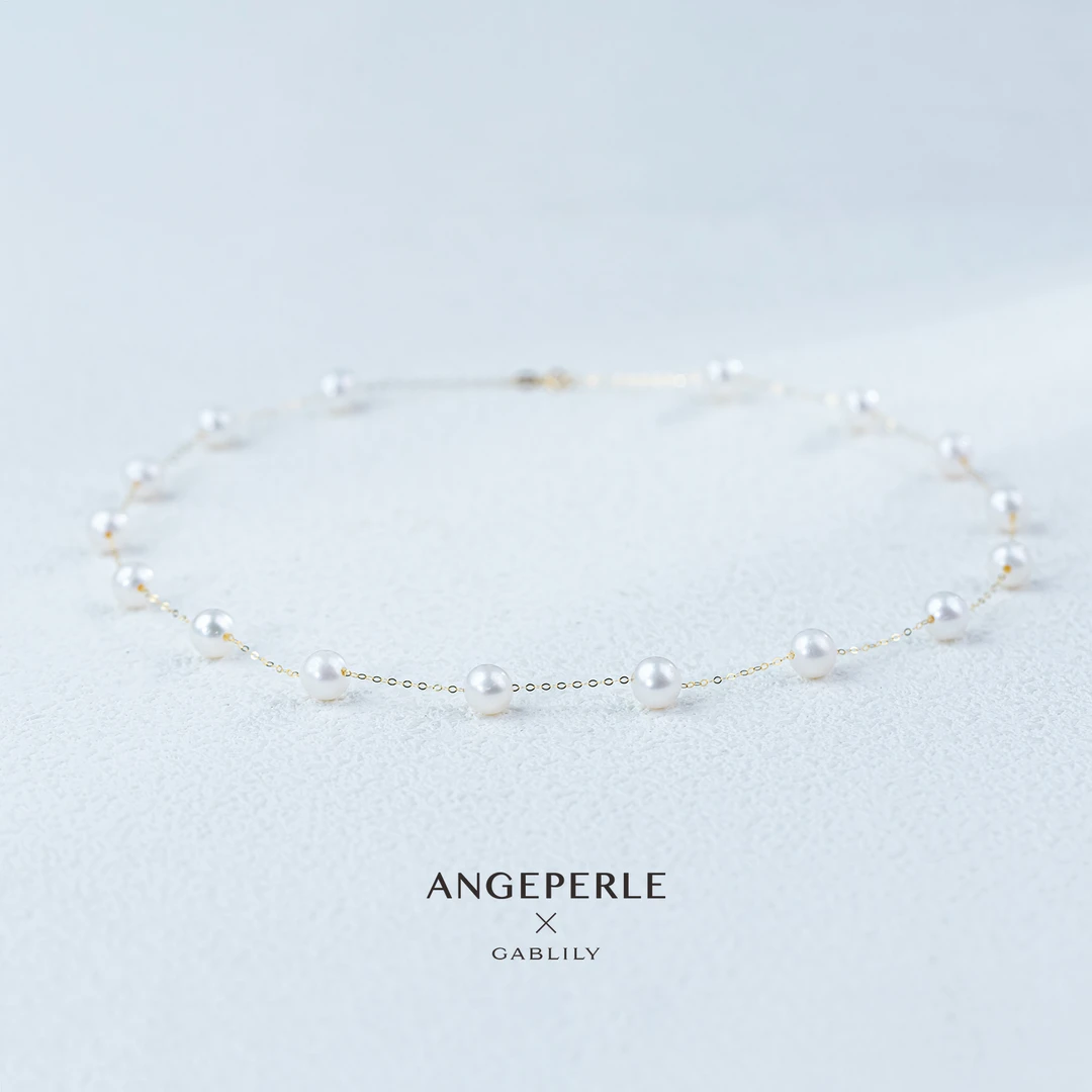 ANGEPERLE/天使之泪【鸣鸣】通体18K金镶嵌满天星项链（16珠）6.5-7.5