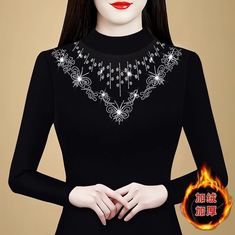 2025秋冬新款洋气修身显瘦打底衫半高领百搭上衣加绒内搭长袖衫