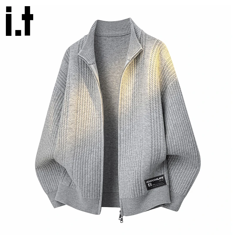 it :CHOCOOLATE秋立领开衫毛衣外套男士宽松舒适设计感休闲针织衫