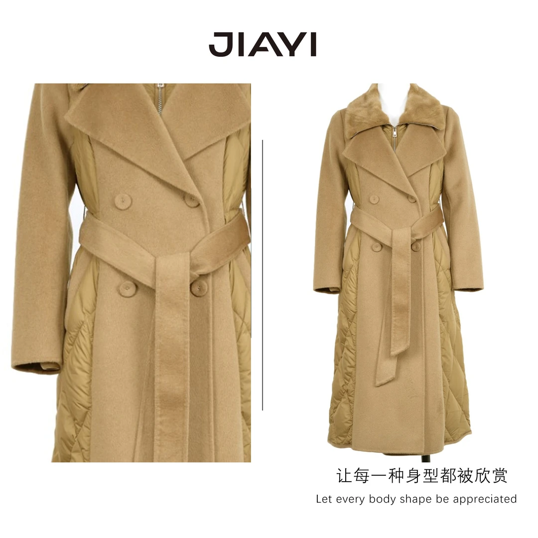 【嘉一】时尚拼接休闲水貂毛领长款白鹅绒羽绒服 JYD-S-21100