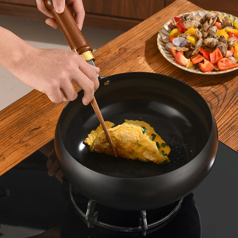 28cm正宗章丘手工老式大肚铁锅家用燃气电磁炉通用炒菜锅健康耐用