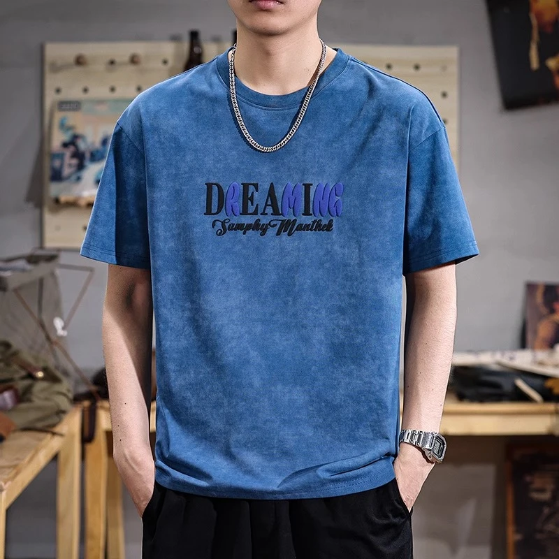 U&PURA美式复古重磅扎染男士短袖T恤夏季宽松潮牌大码印花体恤