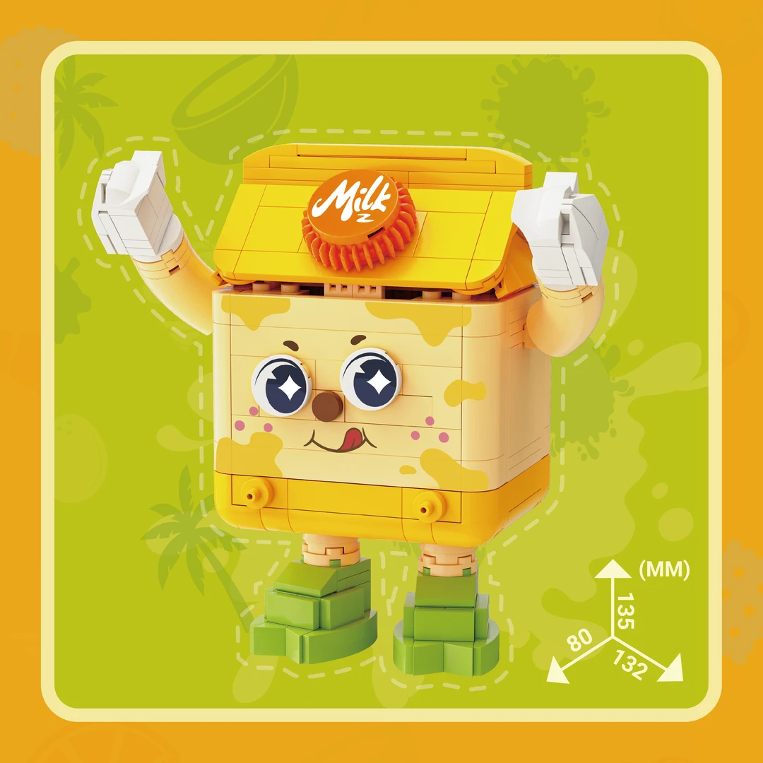 益智趣味食趣派椰汁牛奶拼装积木桌面摆件玩具拼装积木