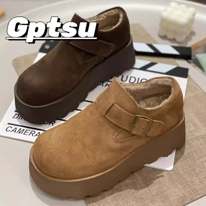 GPTSu覆古厚底增高勃肯鞋女秋冬季女鞋新款加绒保暖棉鞋雪地靴鞋