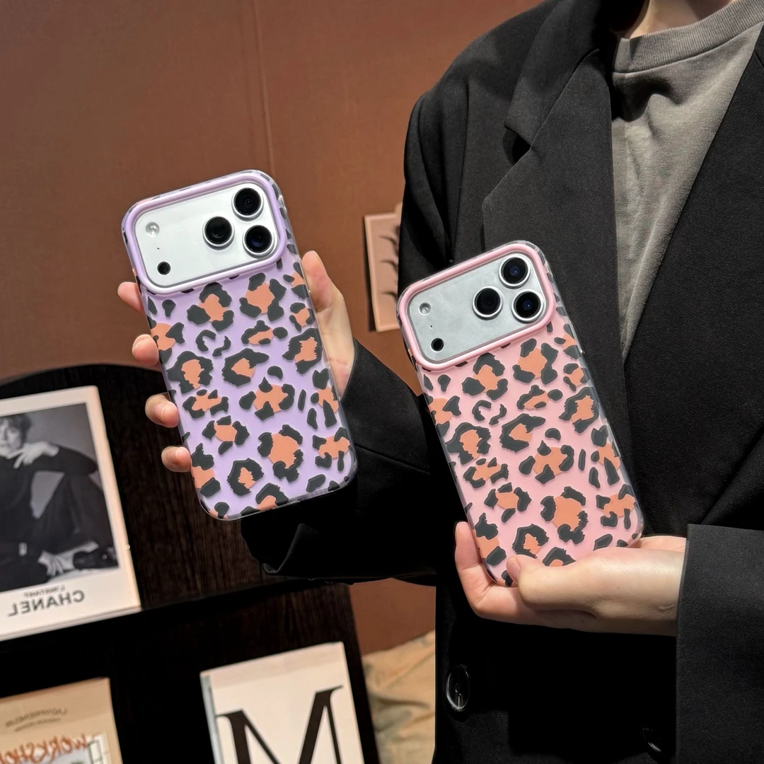 ins风磨砂豹纹手机壳适用苹果17promax17pro/16全包硬壳防摔韩系