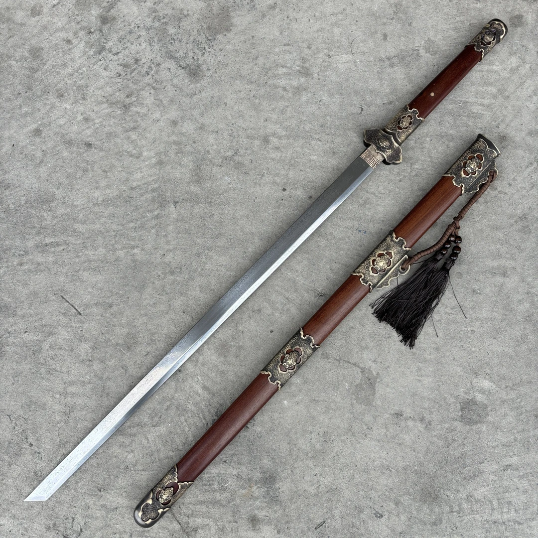 【天玄唐横刀】一体百炼花纹钢锻打龙凤檀柄鞘黄铜装收藏礼品未开刃