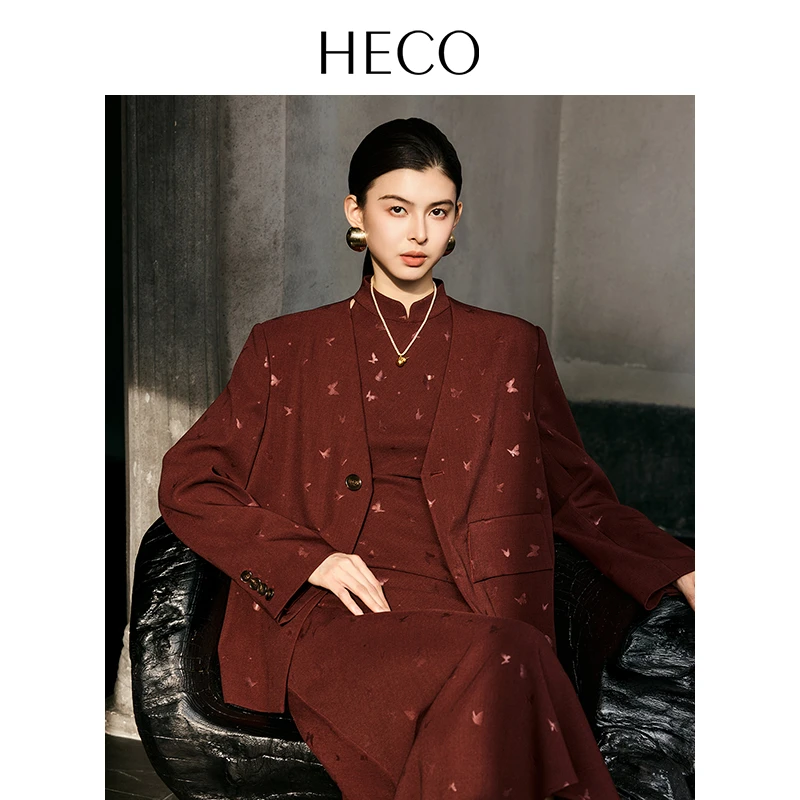HECO【蝶栖】新中式复古改良旗袍裙气质蝴蝶压花无袖优雅连衣裙女