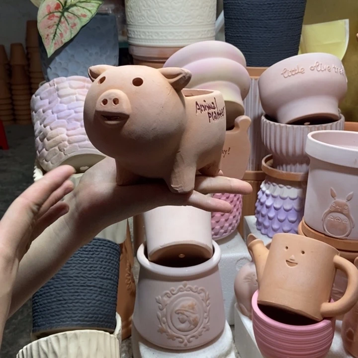 17×10红陶小猪花盆 粗陶1个