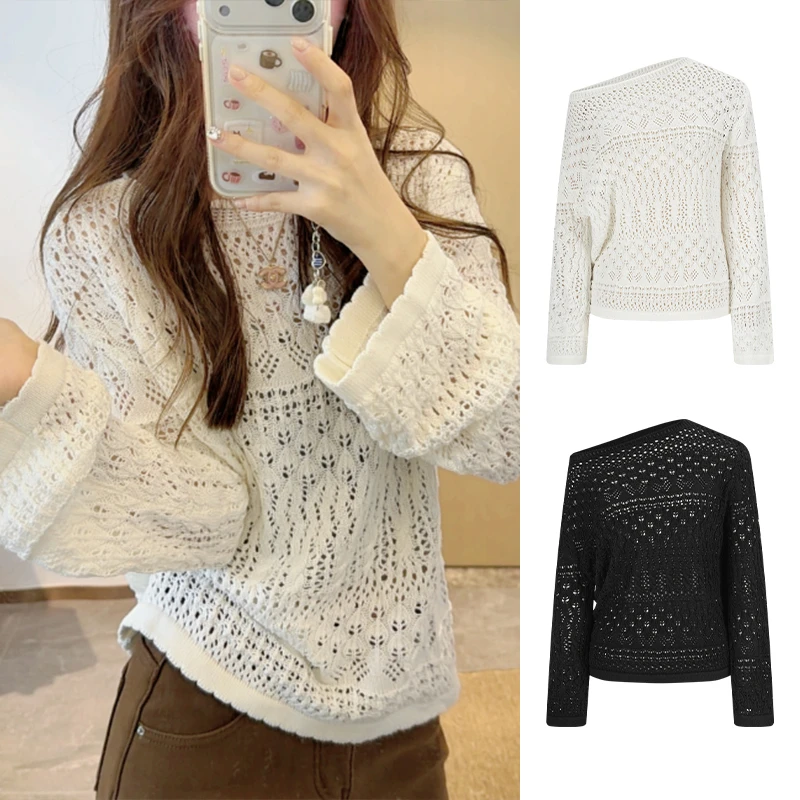 MosesQueen/魔西女王时尚气质感秋冬针织重工镂空白色上衣