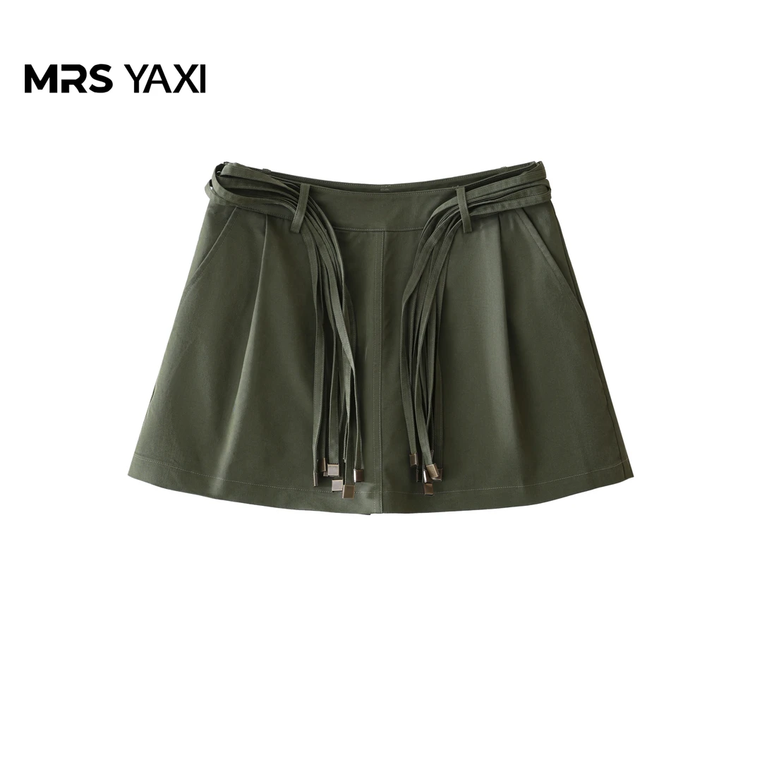 Mrsyaxi轻奢高级感流苏绑带A字半身裙短裙YX5071405