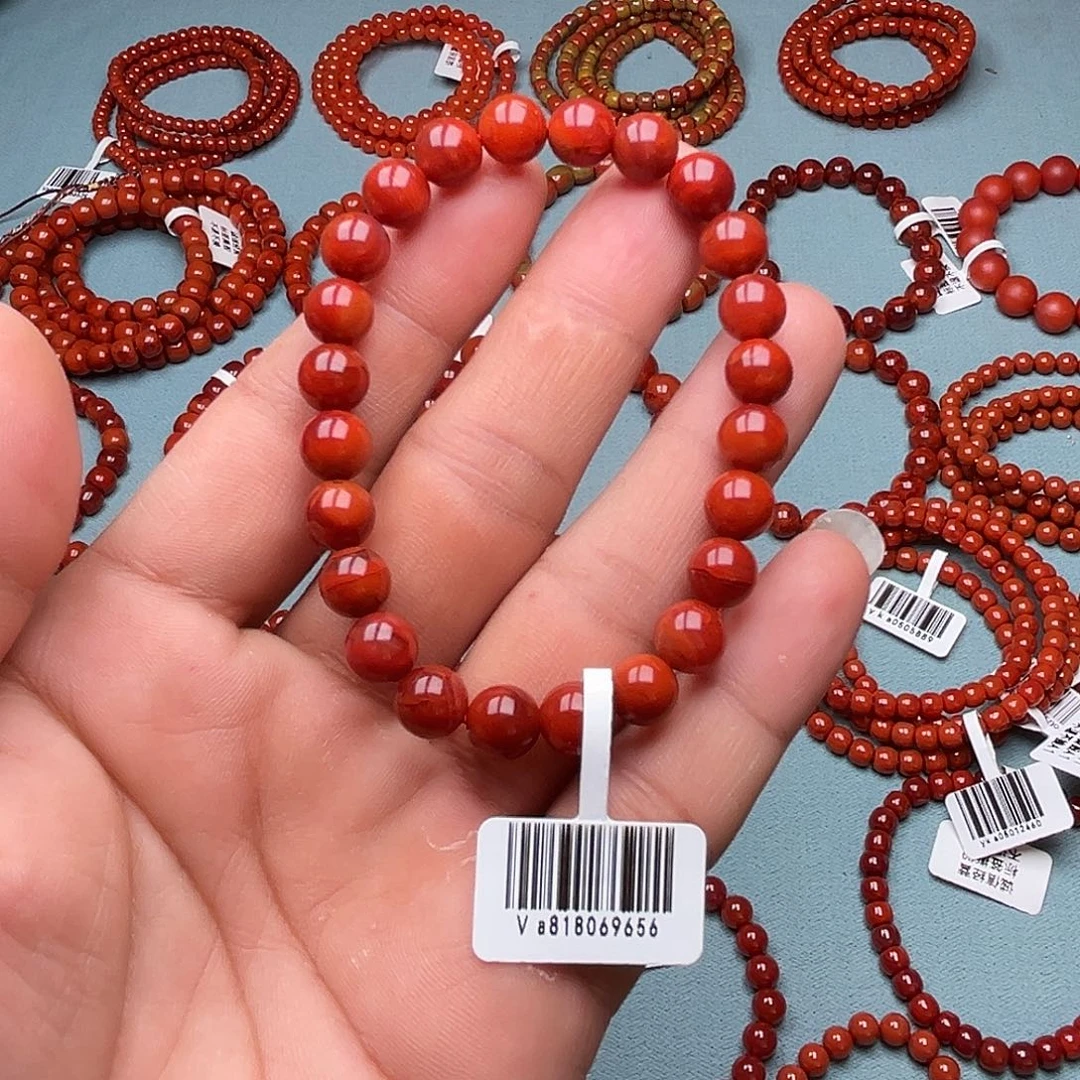 南红玛瑙未镶嵌手链玫锦红卡8