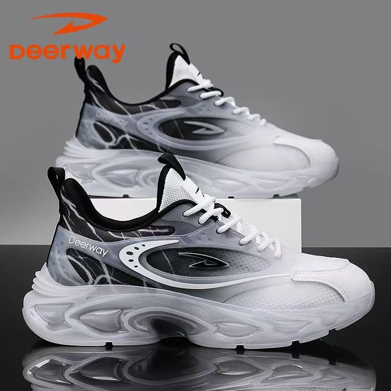 Deerway/德尔惠透气网面男鞋2025新款运动跑步休闲全掌气垫老爹鞋
