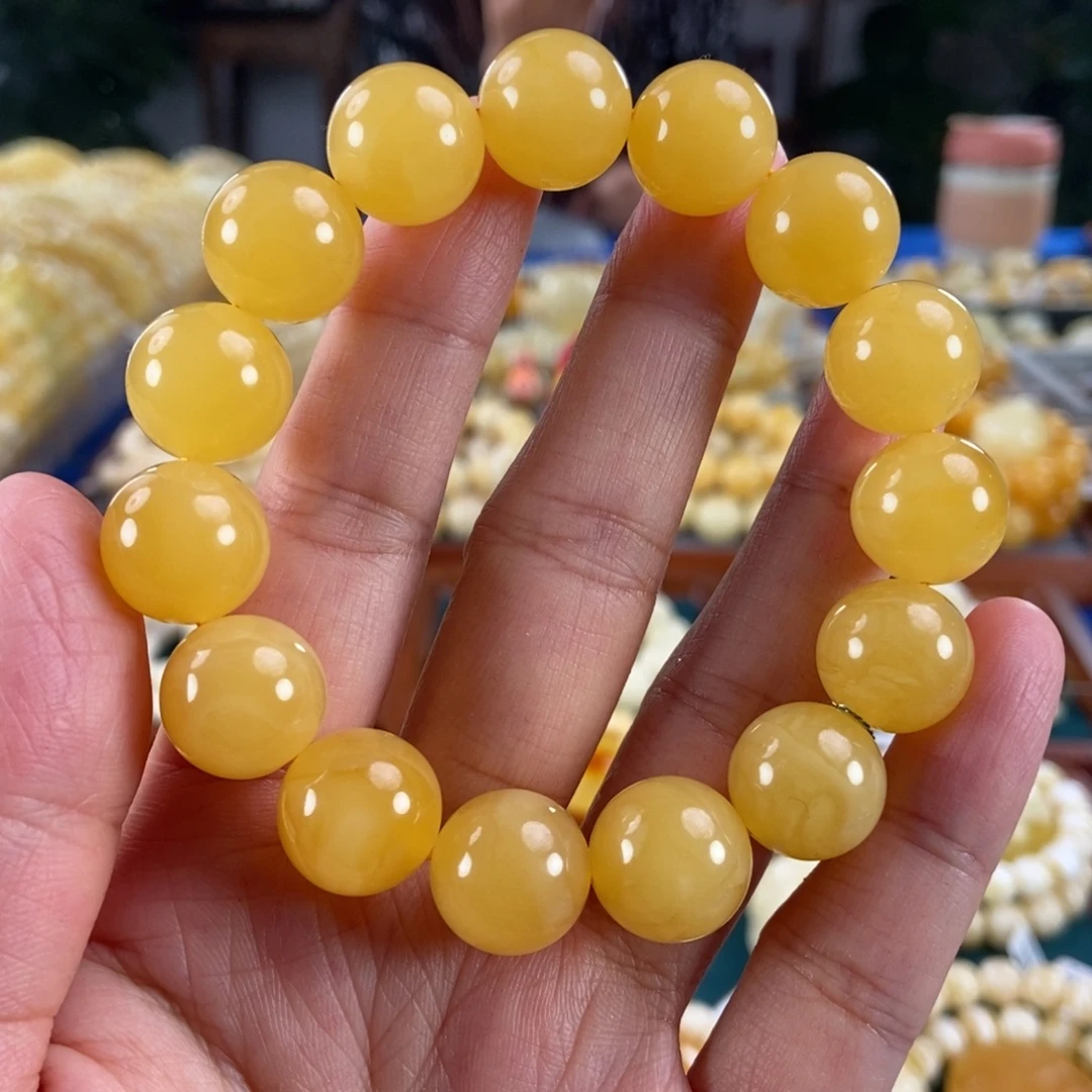 琥珀未镶嵌珠宝奇石14+鸡油黄圆珠24.2