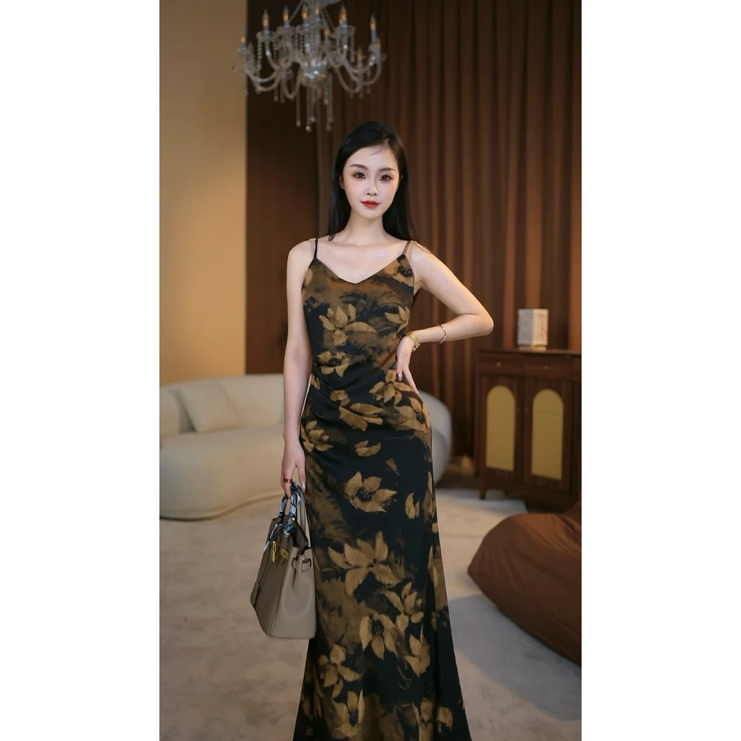 【琳玥】夕照秋雨夏季新款法式气质修腰显瘦鱼尾连衣裙-CY398