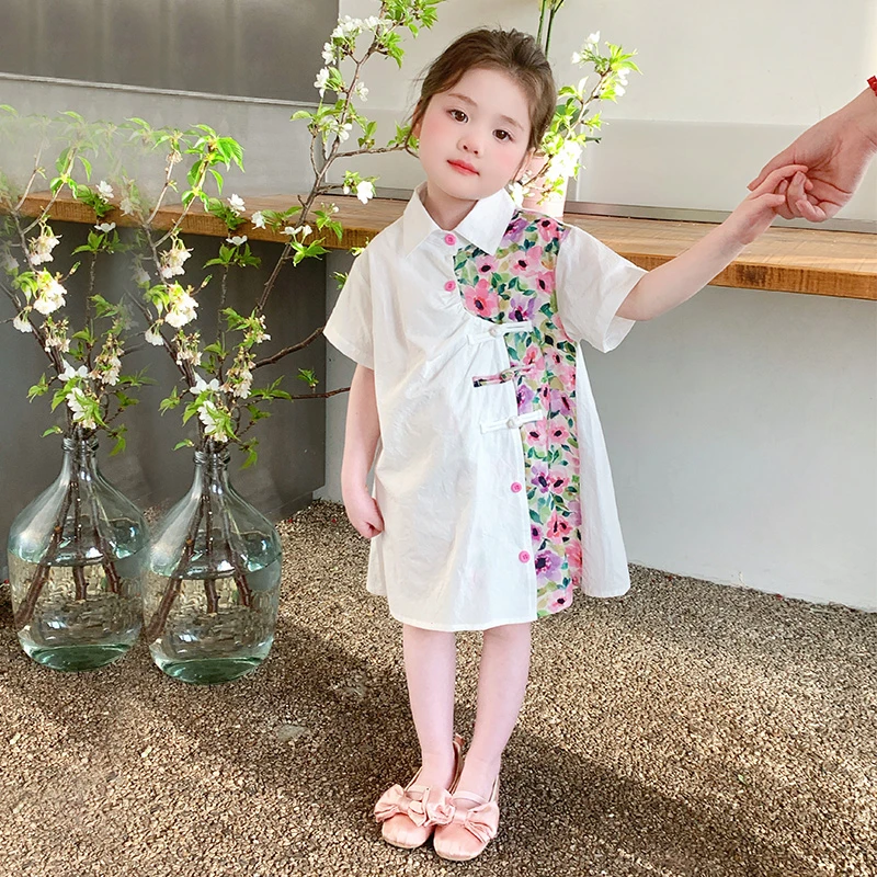 女童新中式衬衫裙夏季2025新款儿童洋气连衣裙女宝宝夏装时尚裙子