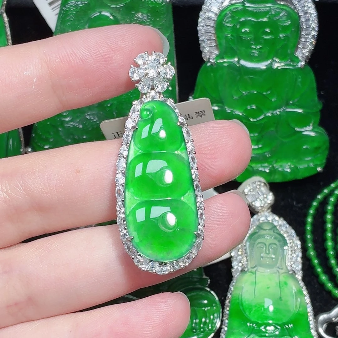 翡翠银S925镶嵌颈饰天然A货翡翠