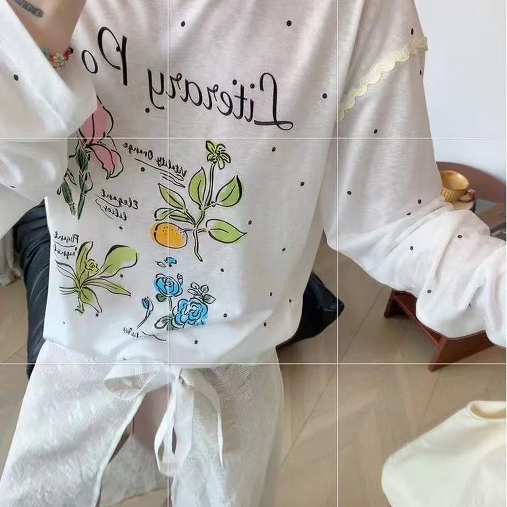 小慧 韩系满印波点小花撞色防晒罩衫IY30