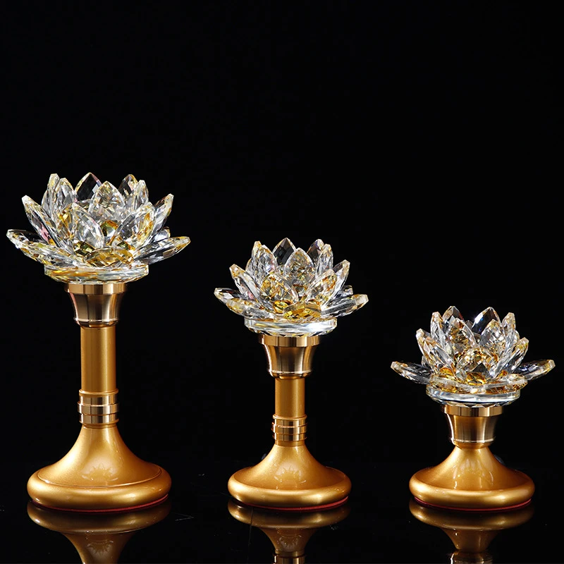 佛堂用品七彩led水晶莲花灯佛供灯佛前供佛灯一对长明灯