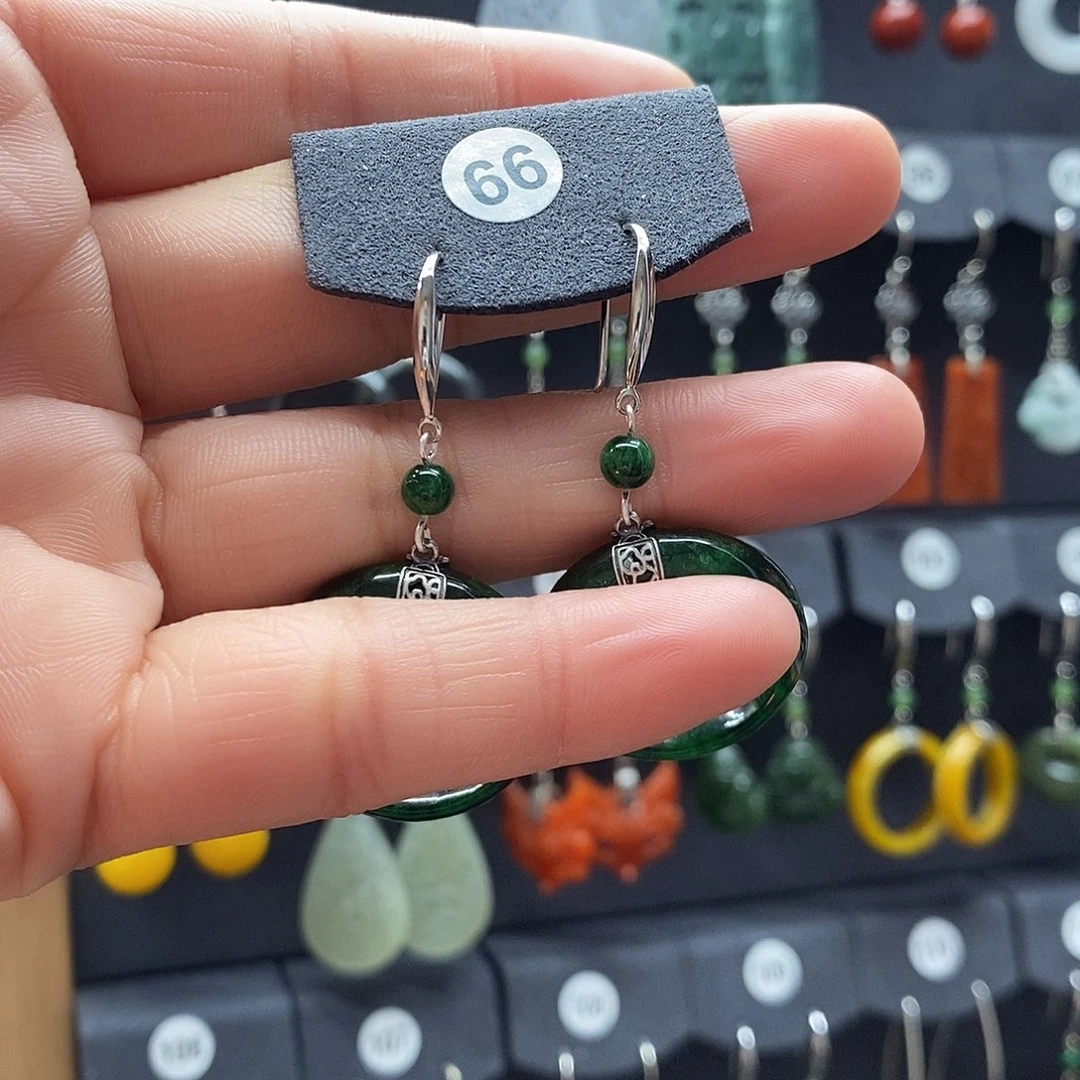 福***多翡翠银S925镶嵌耳饰