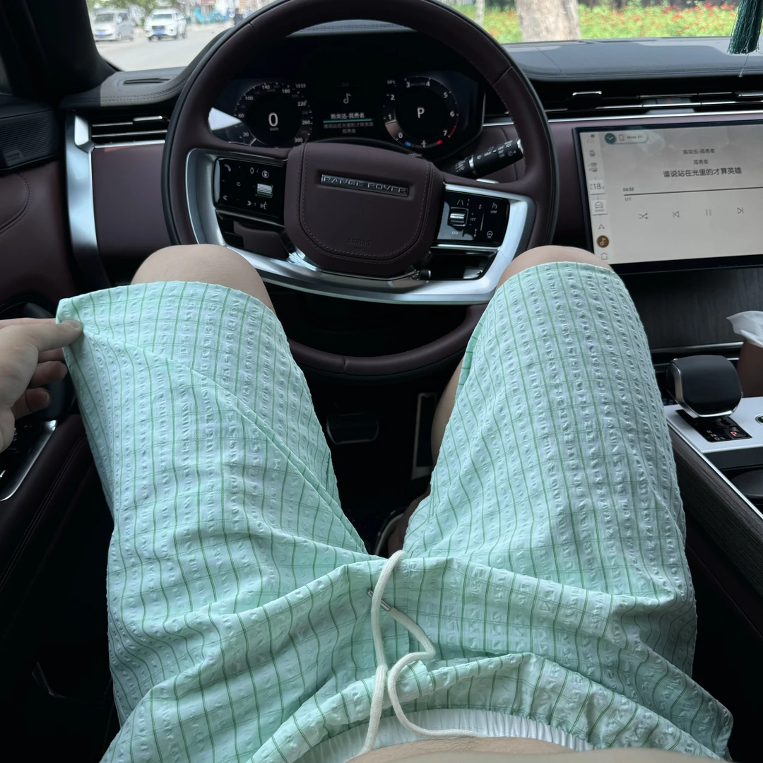 夏季男士薄款短裤泡泡纱格子时尚潮流休闲情侣裤子运动阔腿五分裤