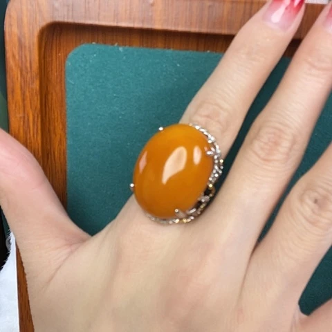 蜜蜡戒指银S925镶嵌戒指