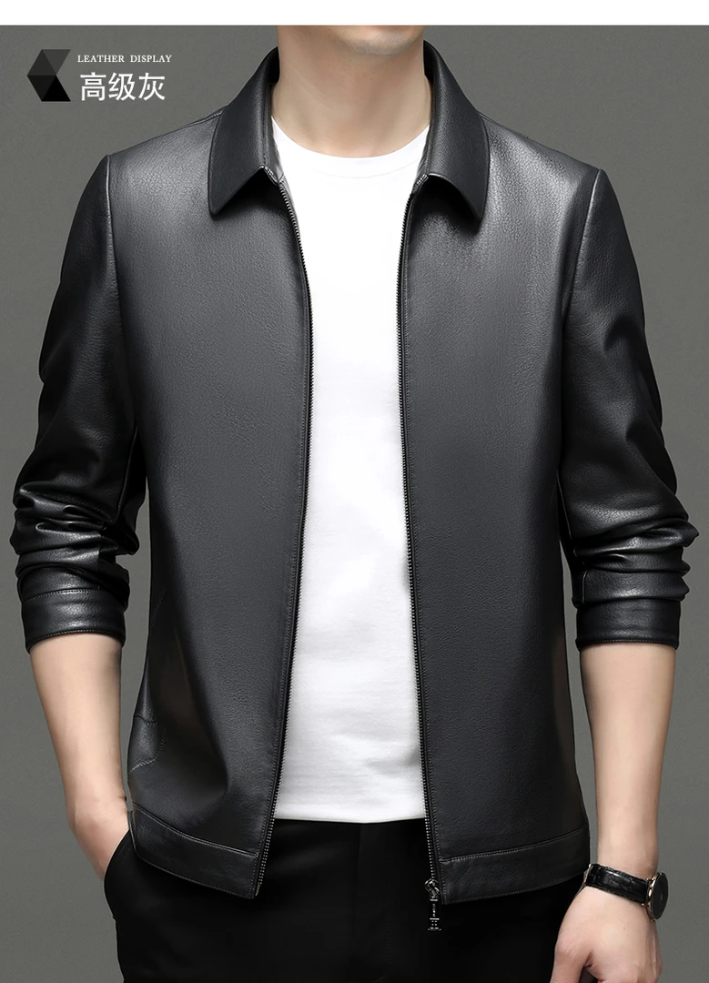 2335真皮男装翻领外套 商务休闲稳重大气  8