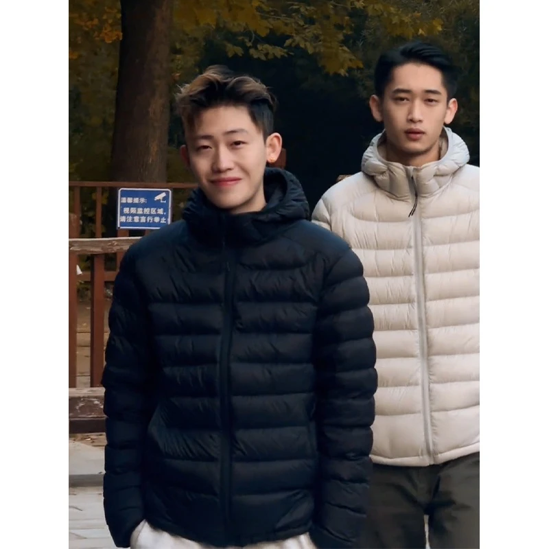 冬季轻量化排骨连帽短款羽绒服男士冬季潮牌户外保暖轻薄鸭绒外套