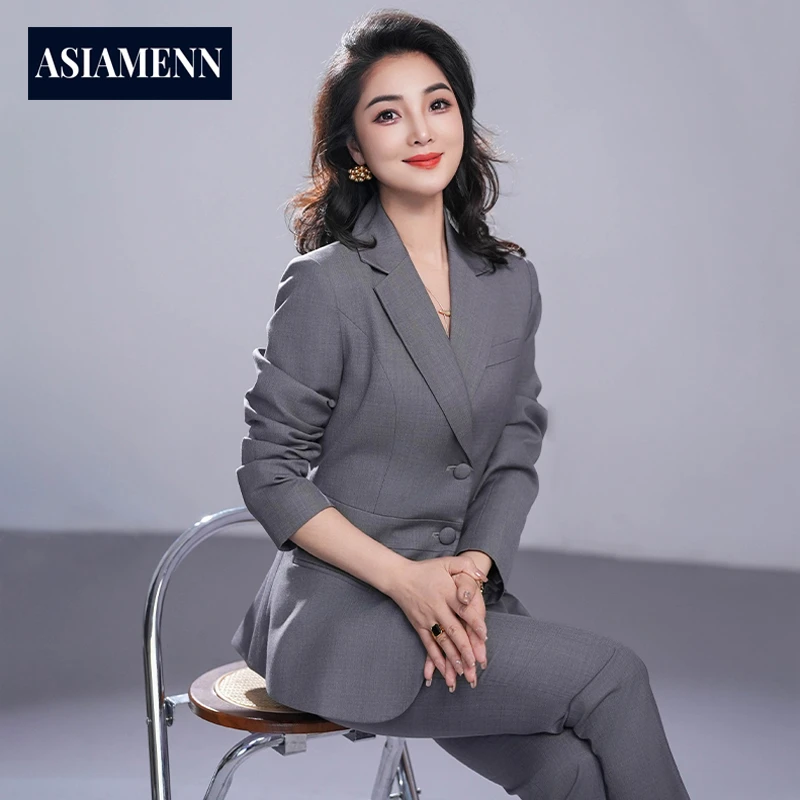 灰色西装套装女气质高端职业装正装美容院酒店接待西服外套工作服