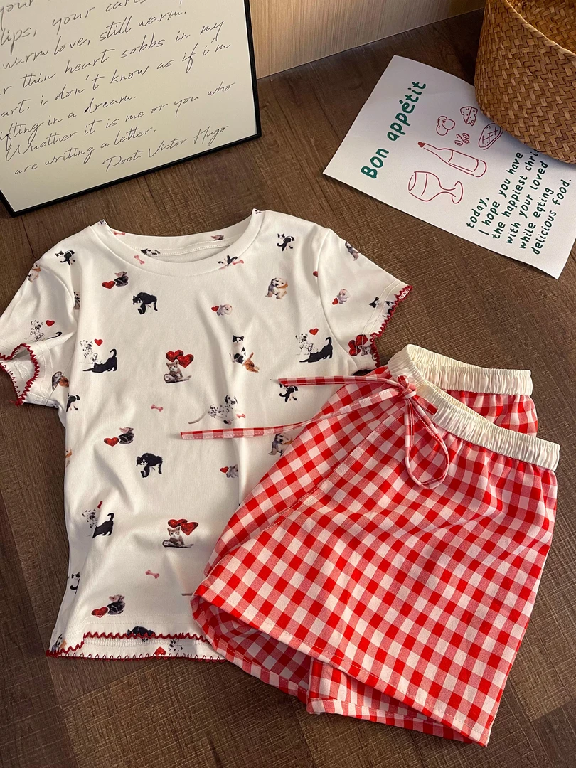 【DMXJ大梦想家】甜美少女趣味卡通动物乐园睡衣女夏款家居服俩件套