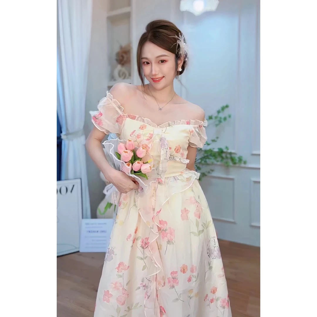 亏本清【花间令】Mai Mai◆2025夏仙女方领碎花短袖连衣裙仙女长裙