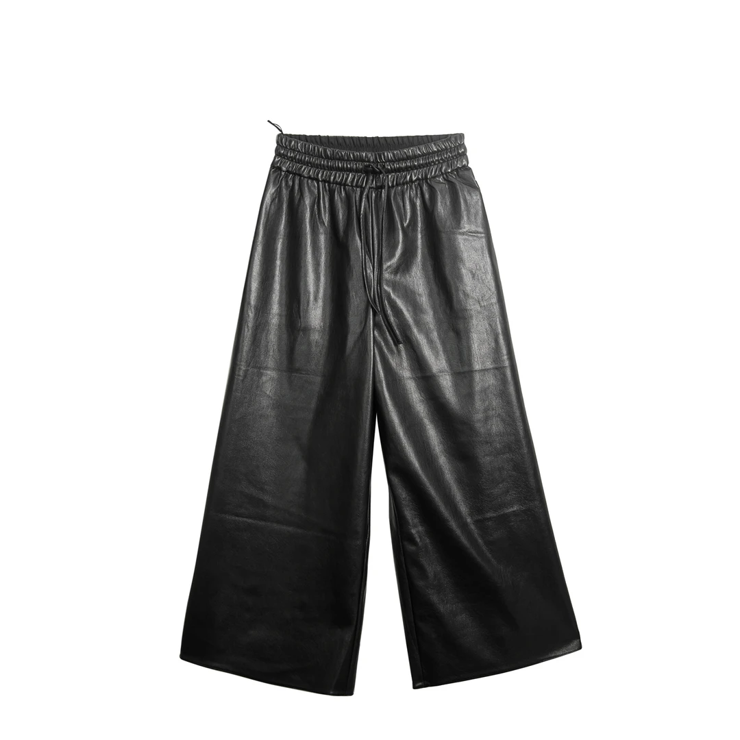 99新 MaxMara 黑色阔腿皮裤 40码 M1604