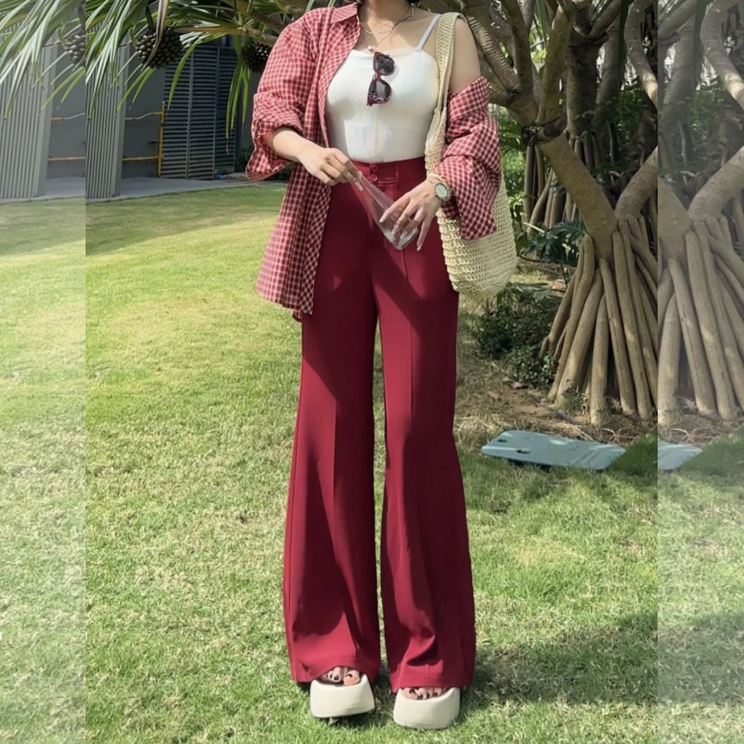 【夏上新】胖mm显瘦直筒喇叭休闲西装裤200斤加大码女装_MJ519-QJ