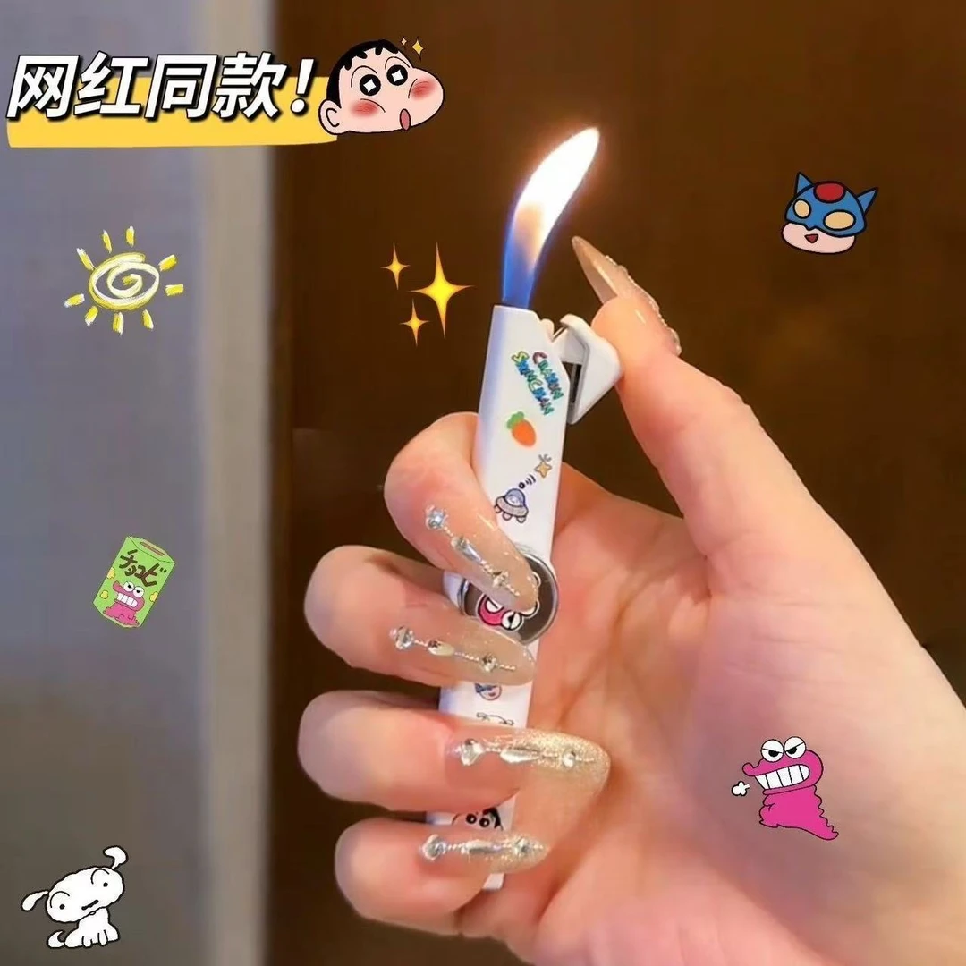 高颜值原创正品细条小巧便携解压陀螺充气火机创意卡通图案炫酷款