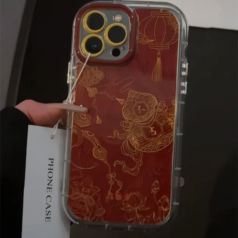 适用苹果16羽纱奶油手机壳iPhone15华为mate线条画福禄寿新款小米