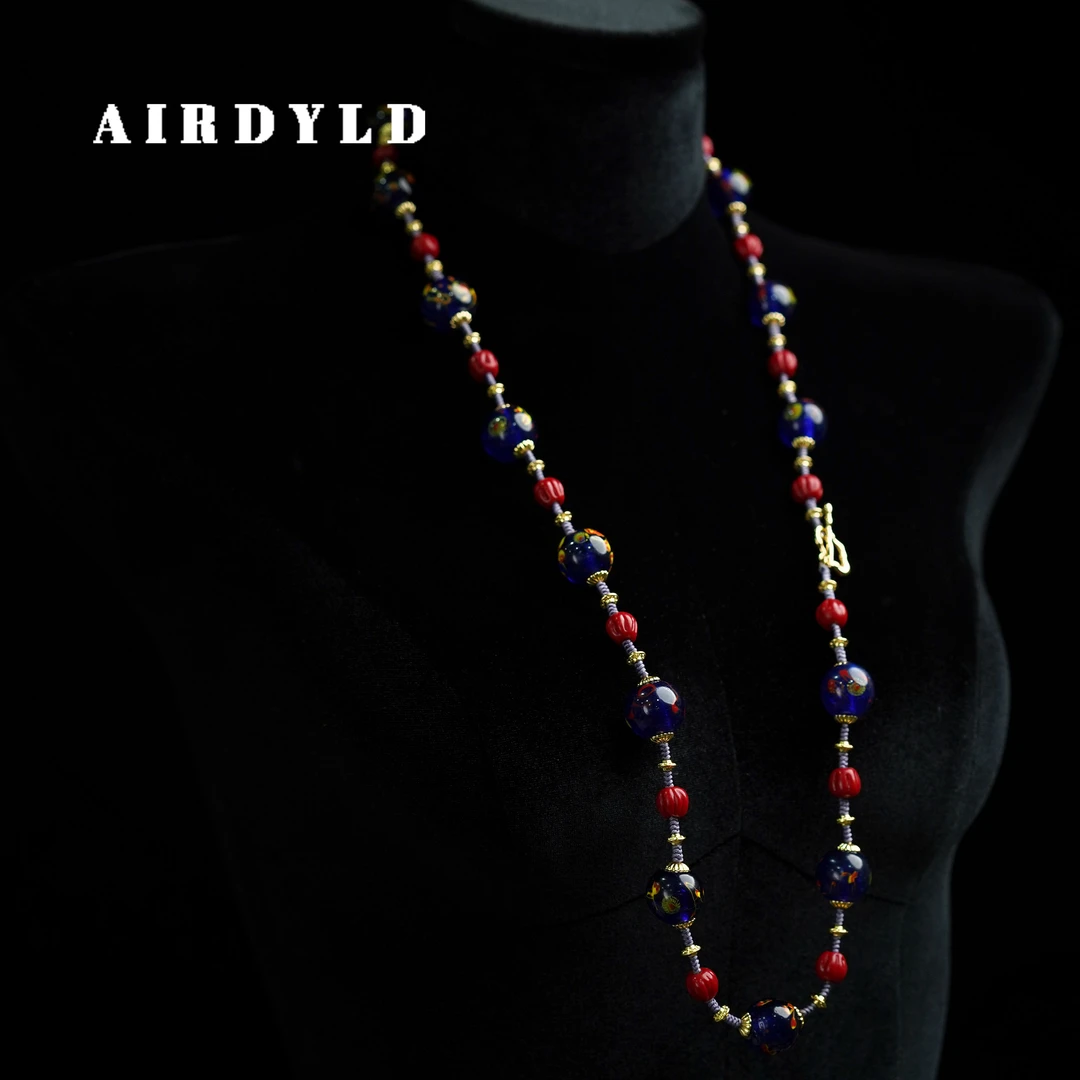 黄铜琉璃项链 【朱湛】新中式手工凤眼琉璃长款编织毛衣链