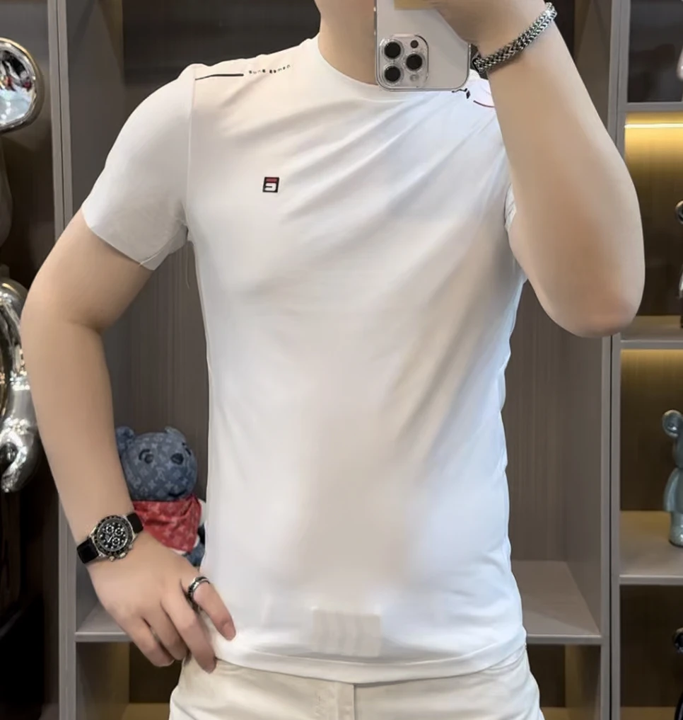 1806男士春季纯色短袖百搭潮流男装修身圆领高品质半袖针织轻奢