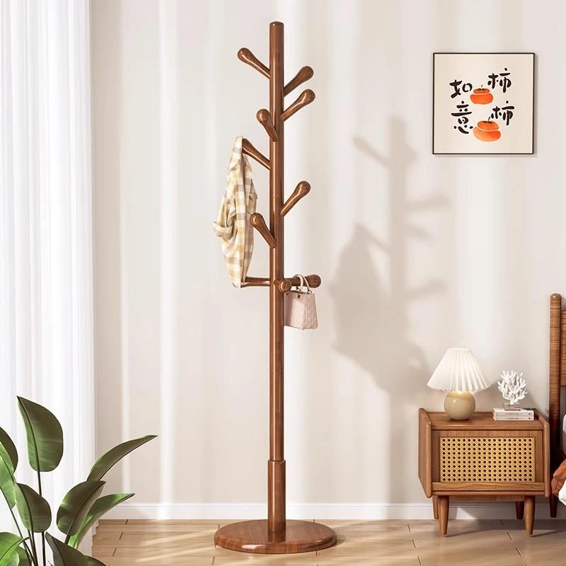 B实木衣架落地衣帽架卧室家用挂衣架榉木立式挂衣杆简易室内挂包