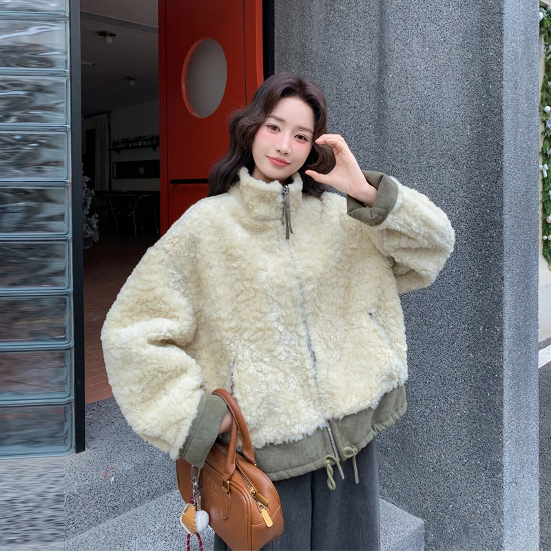 两面穿韩系ins风皮毛一体外套2025冬季新款百搭甜酷风羊羔毛棉衣