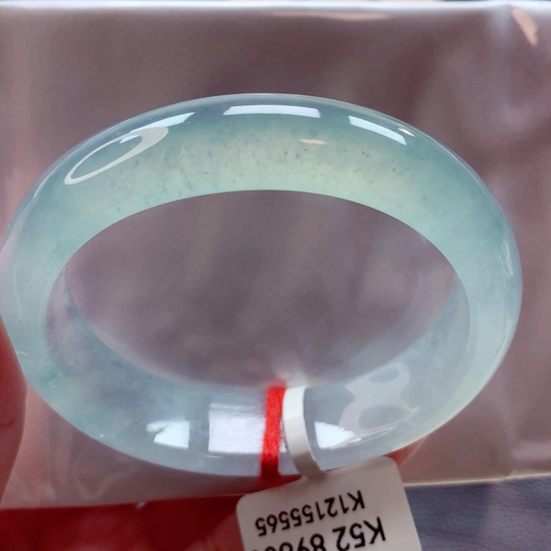 未镶嵌手镯翡翠52贵妃宽版高冰蓝钢 雪花棉（21号）